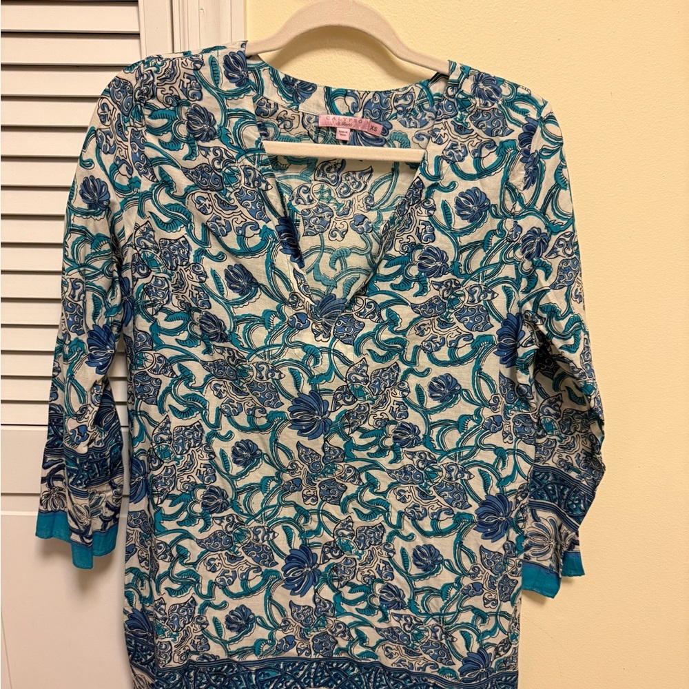 Calypso St. Barth Blue and White Floral Women's Tunic
